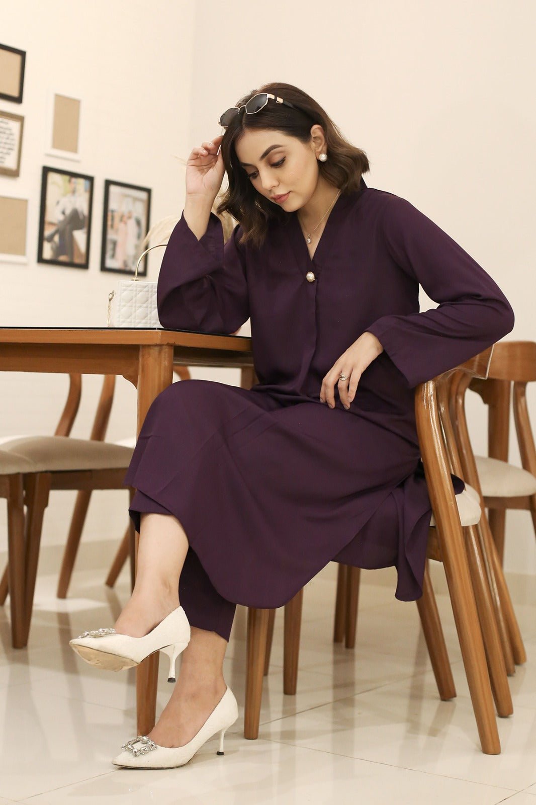 Elegant Purple Crepe Dress - Peach Republic