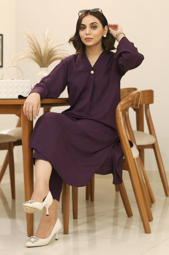 Elegant Purple Crepe Dress - Peach Republic