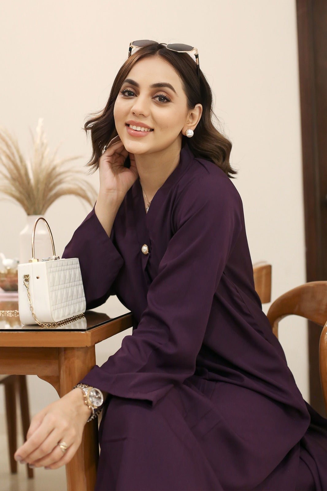 Elegant Purple Crepe Dress - Peach Republic