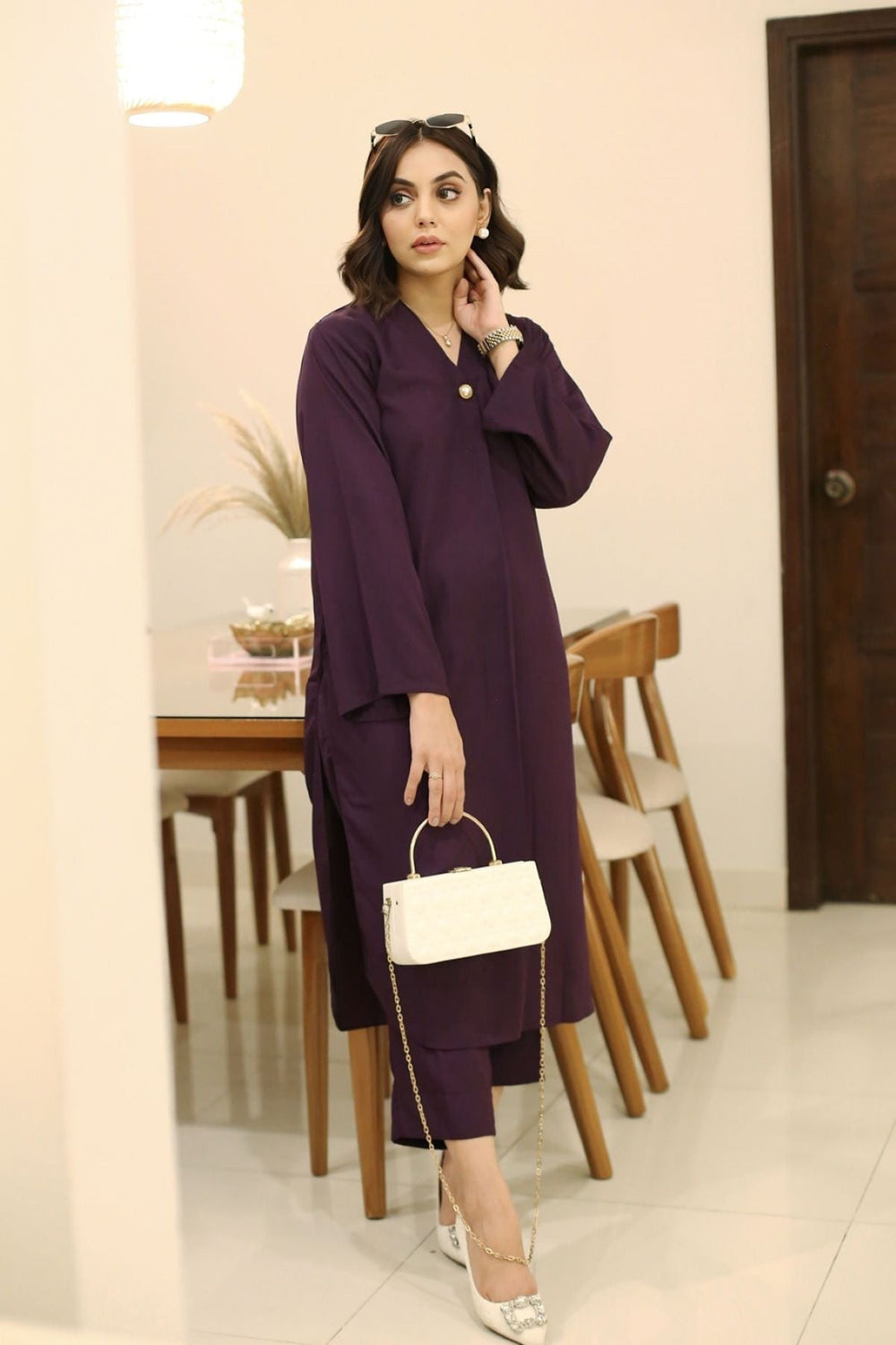 Elegant Purple Crepe Dress - Peach Republic