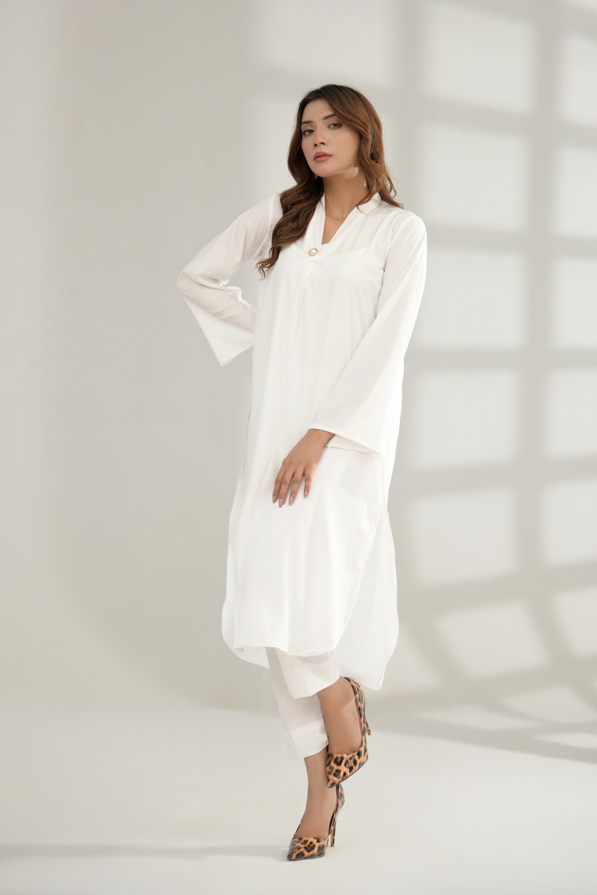 Elegant White Grip Dress - Peach Republic