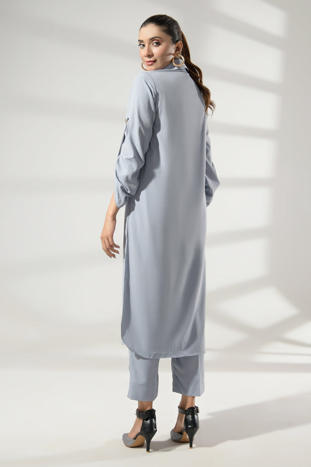 Grey Buttoned Grip Dress - Peach Republic