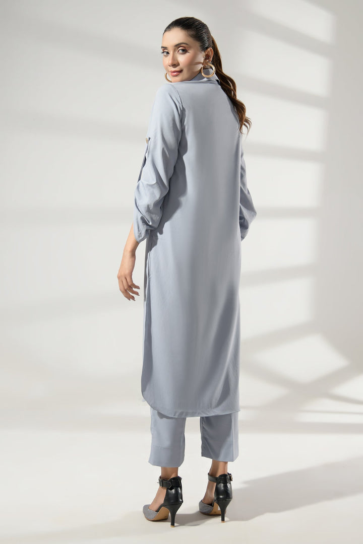 Grey Buttoned Grip Dress - Peach Republic