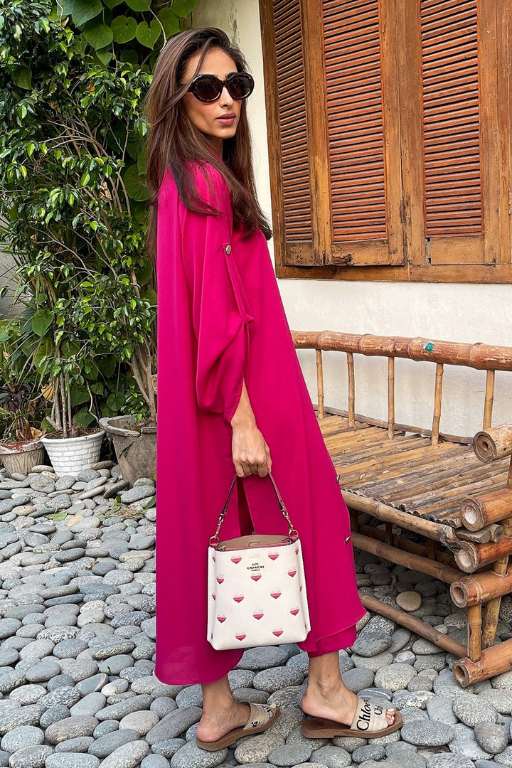 Hot Pink Buttoned Dress - Peach Republic