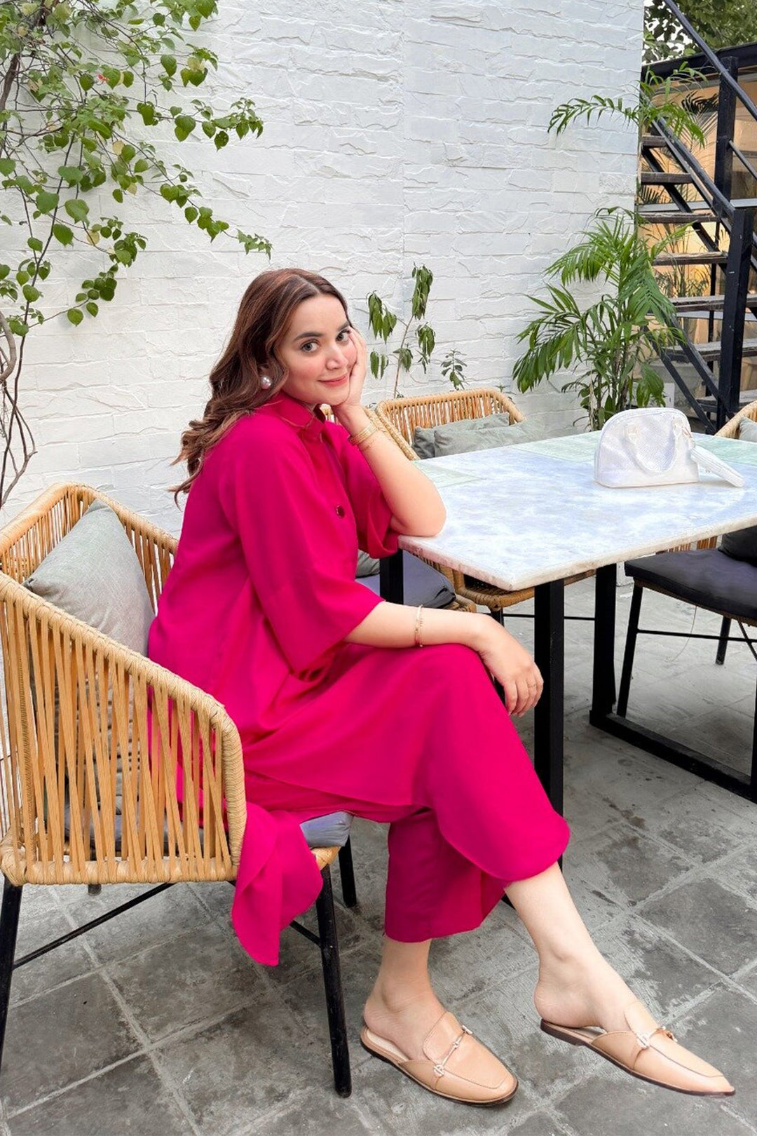 Hot Pink Crepe Dress - Peach Republic