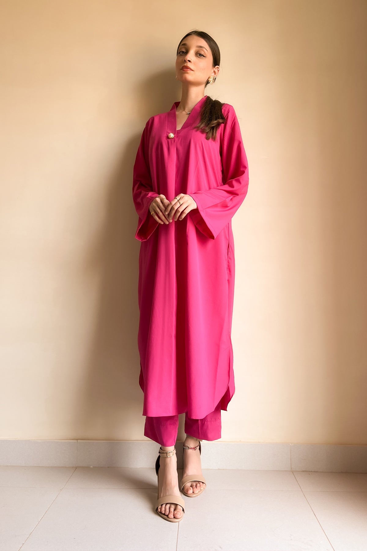 Hot Pink Elegant Crepe Dress - Peach Republic