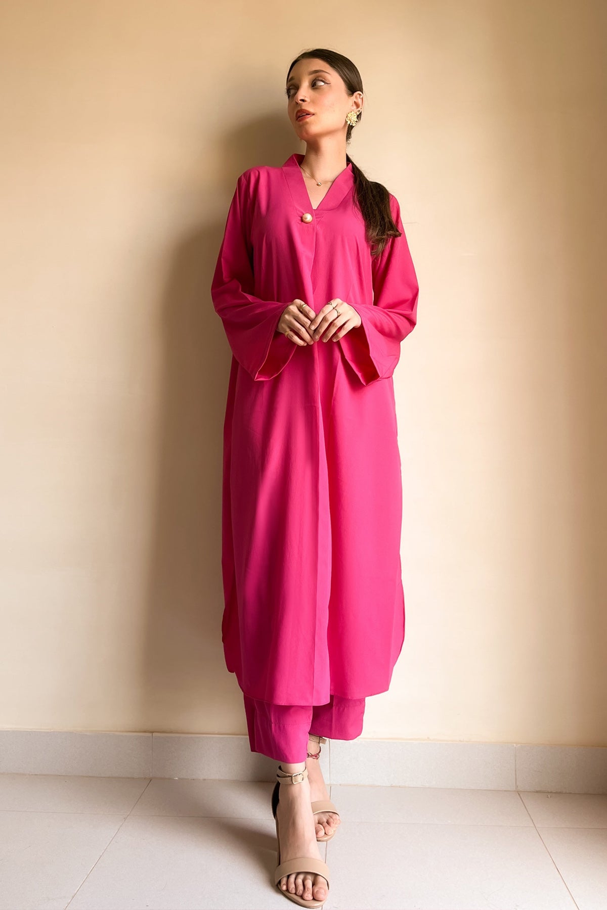 Hot Pink Elegant Crepe Dress - Peach Republic