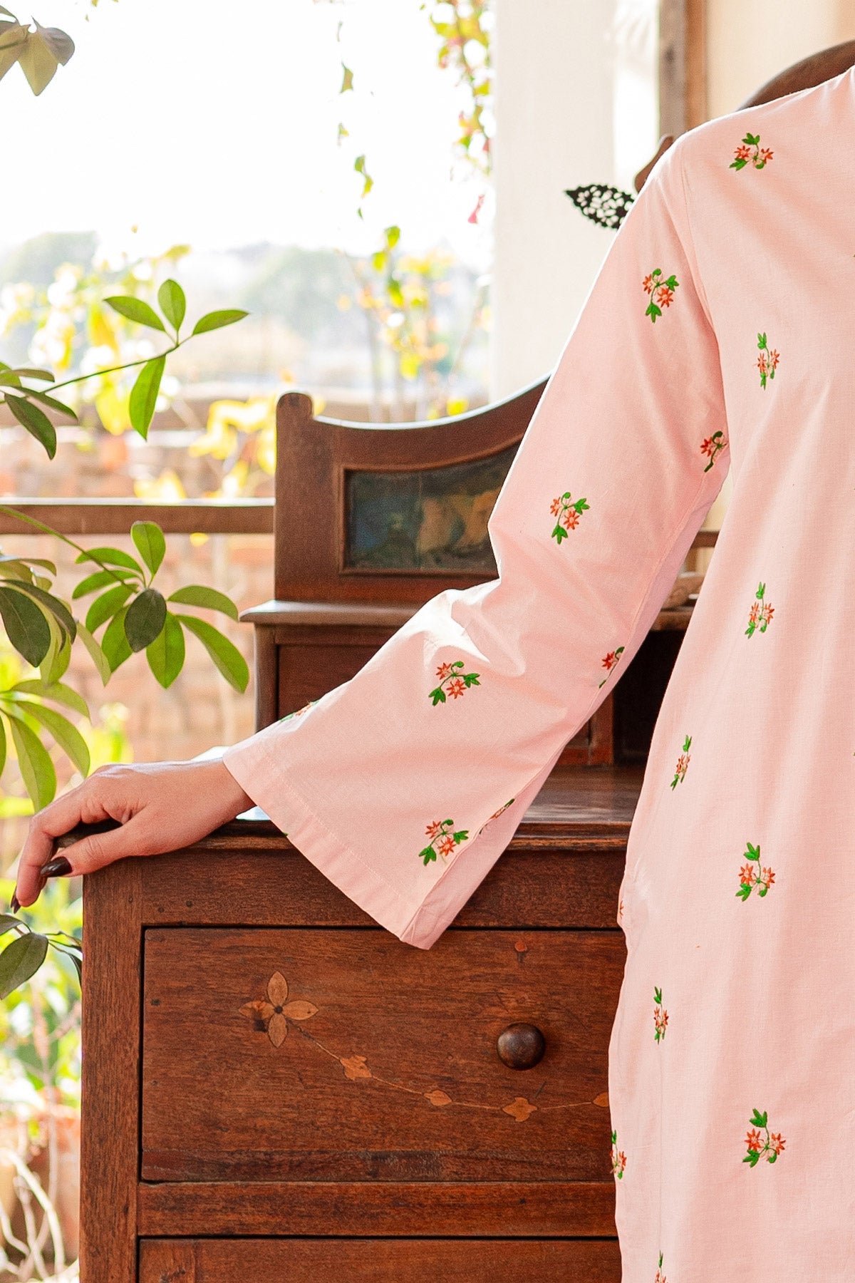 Light Pink Embroidered Dress - Peach Republic