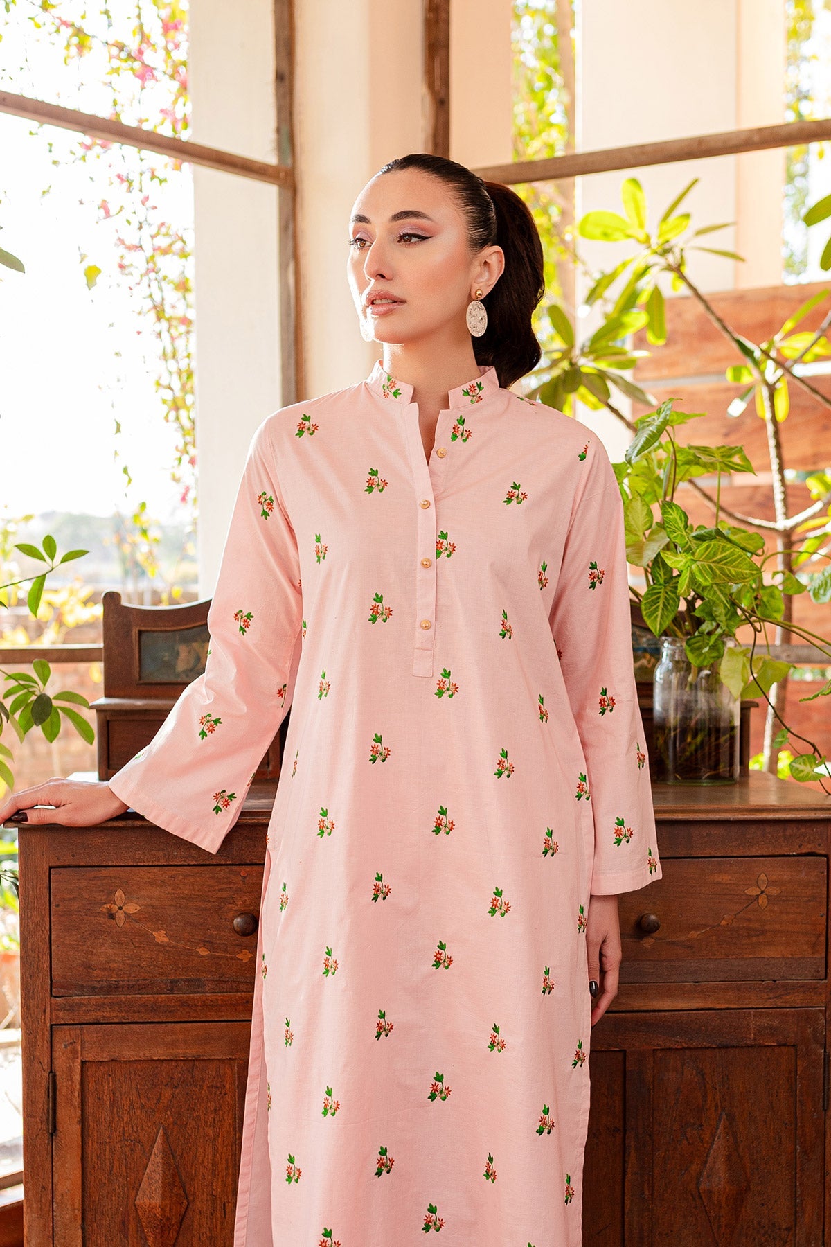 Light Pink Embroidered Dress - Peach Republic