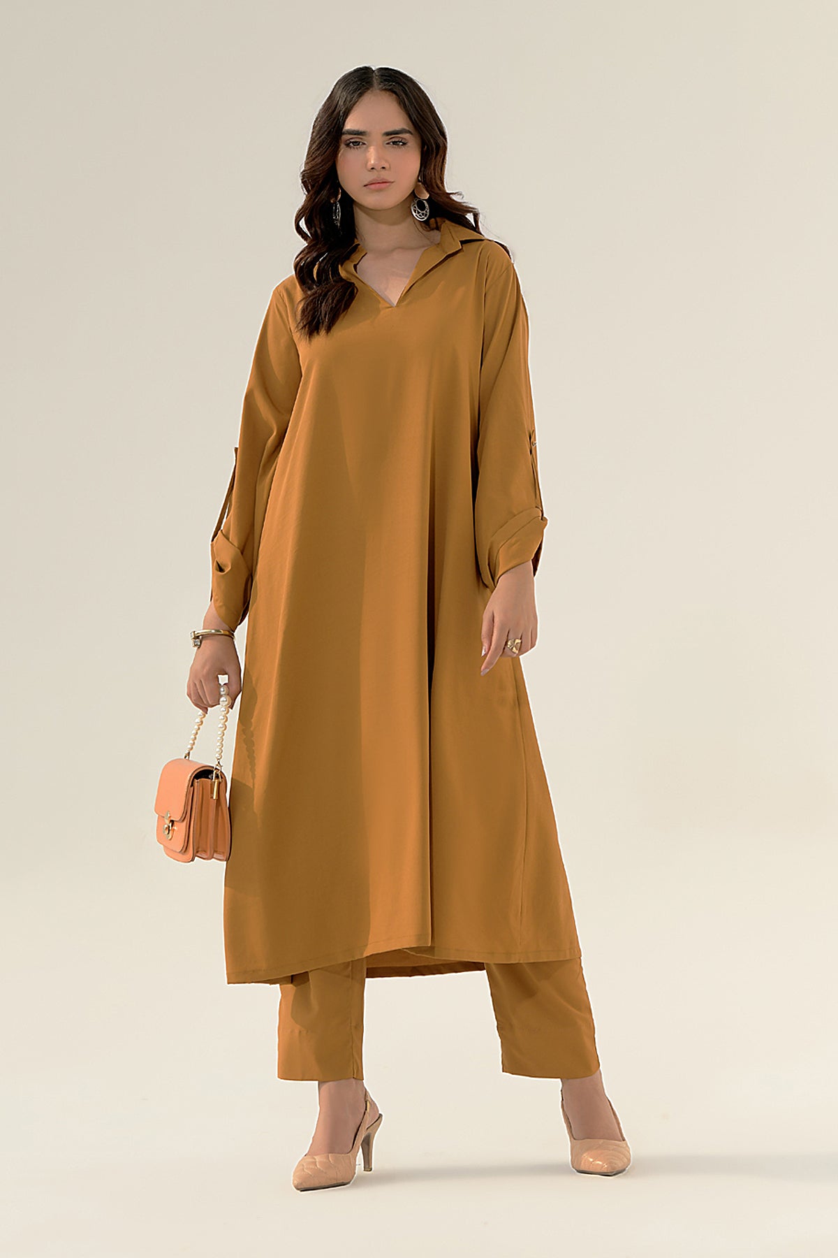 Long Grip Caramel Dress - Peach Republic