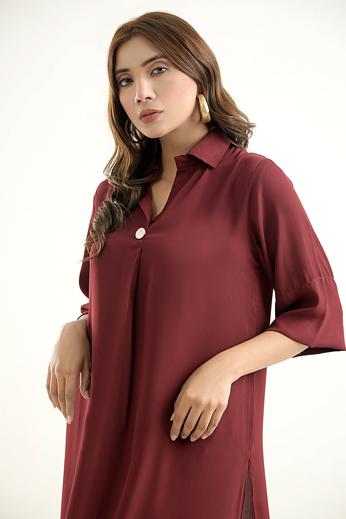 Maroon Crepe Dress - Peach Republic