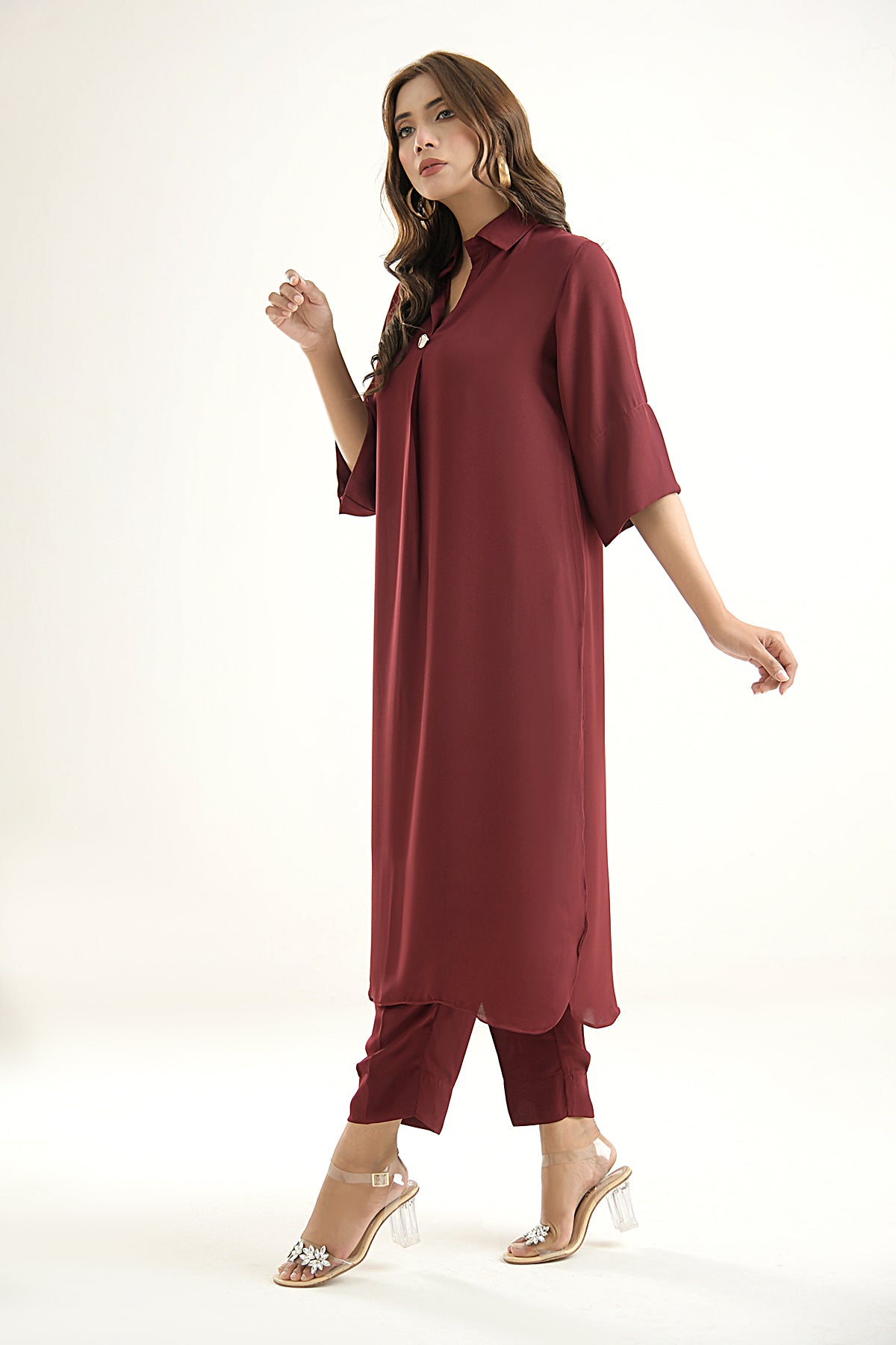 Maroon Crepe Dress - Peach Republic