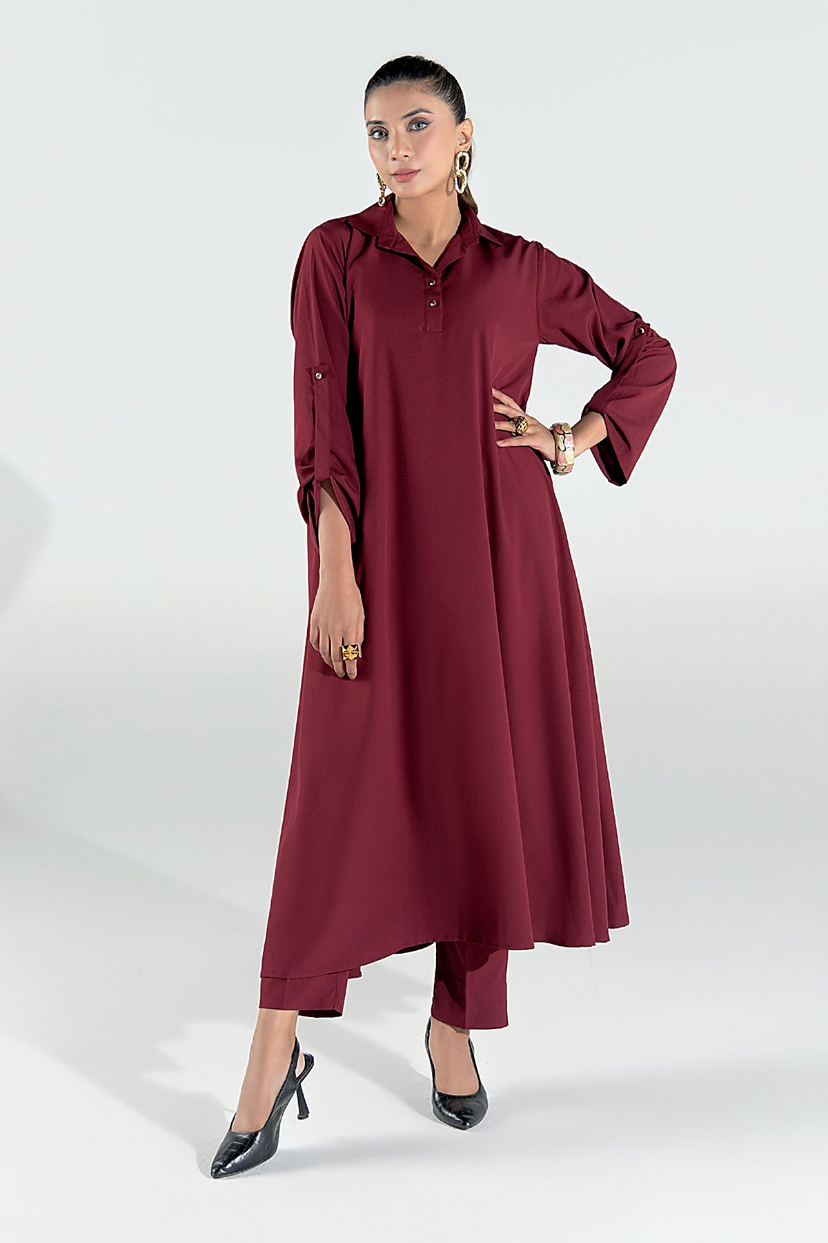 Maroon Grip Dress-MG - Peach Republic