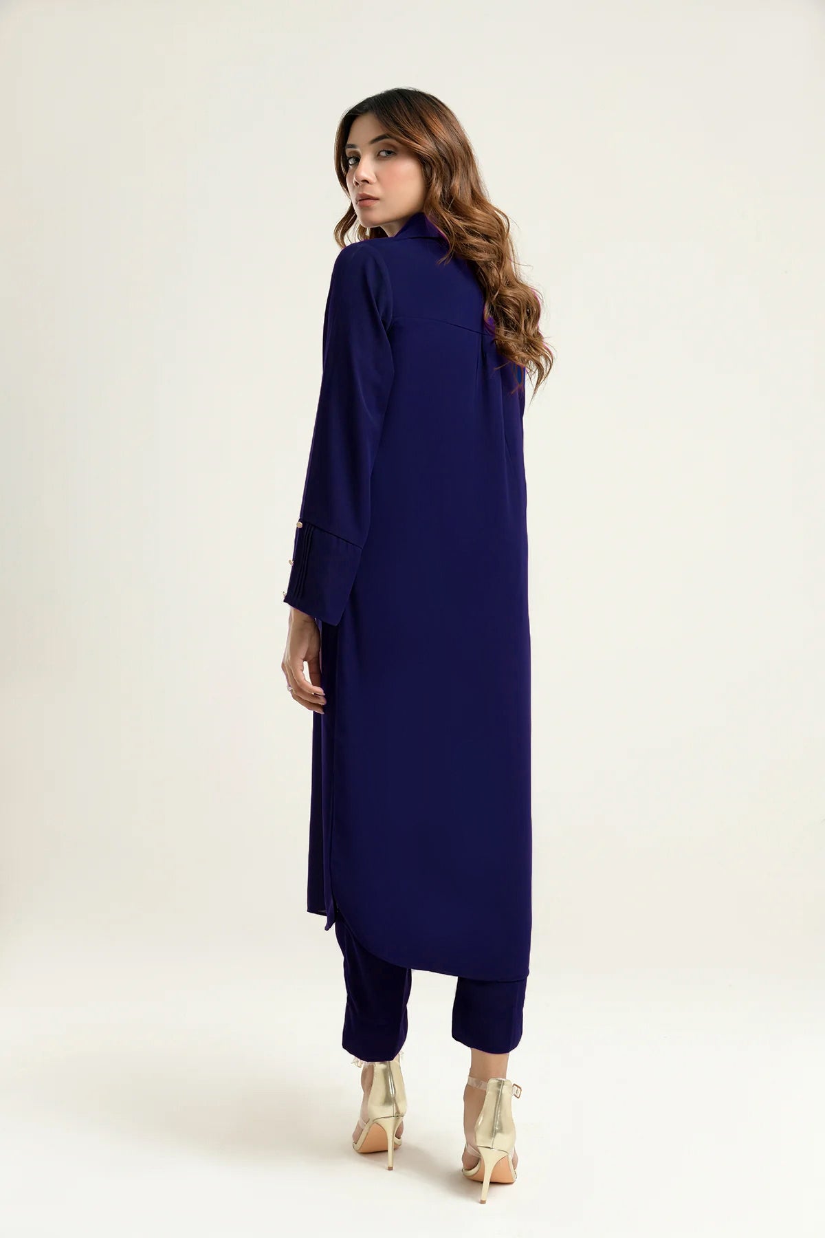 Navy Blue Premium Collar Dress - Peach Republic