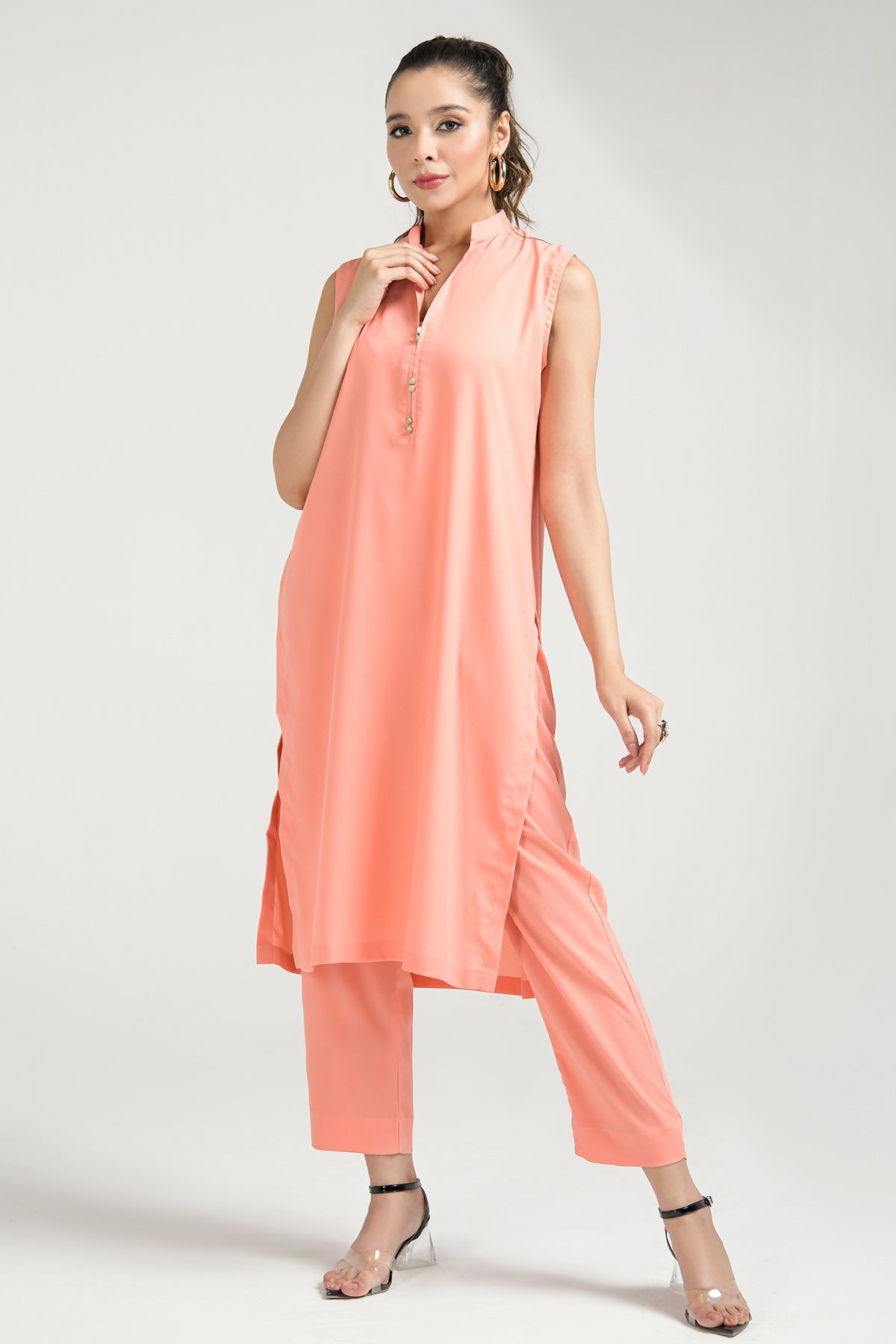 Peach Pink Crepe Dress (sleeveless) - Peach Republic