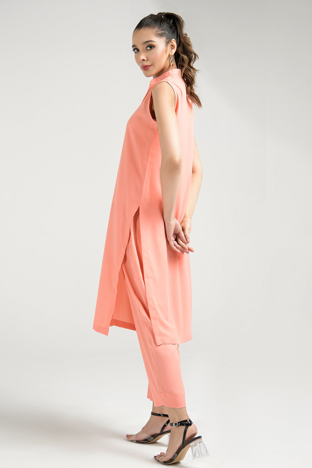 Peach Pink Crepe Dress (sleeveless) - Peach Republic