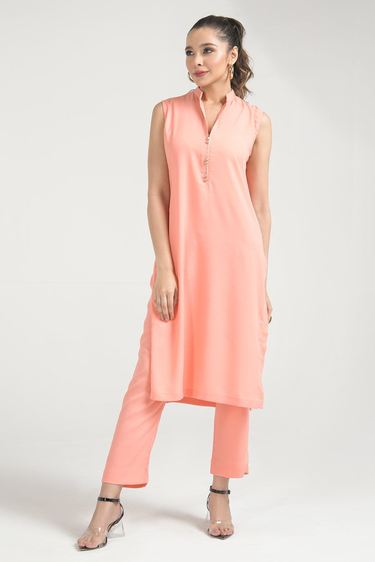 Peach Pink Crepe Dress (sleeveless) - Peach Republic