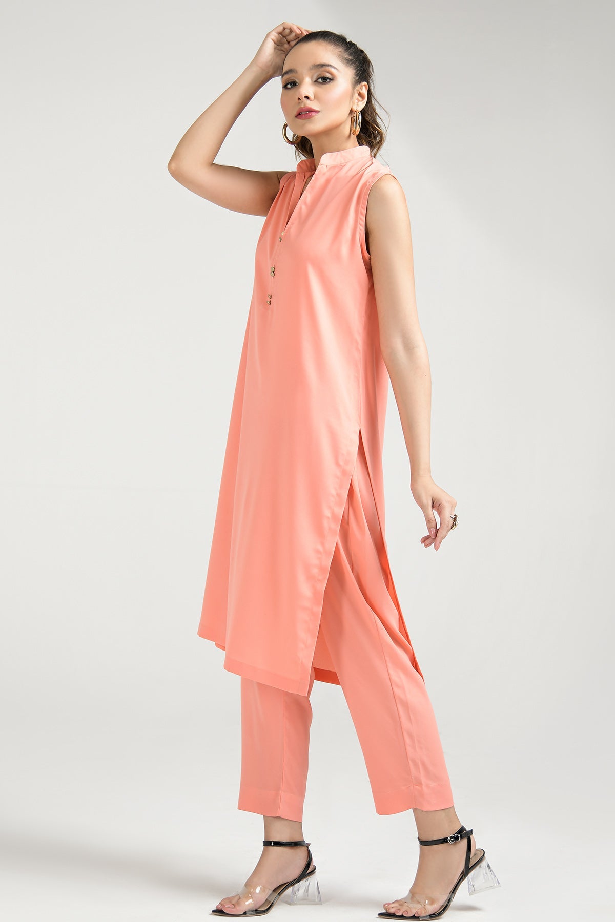 Peach Pink Crepe Dress (sleeveless) - Peach Republic