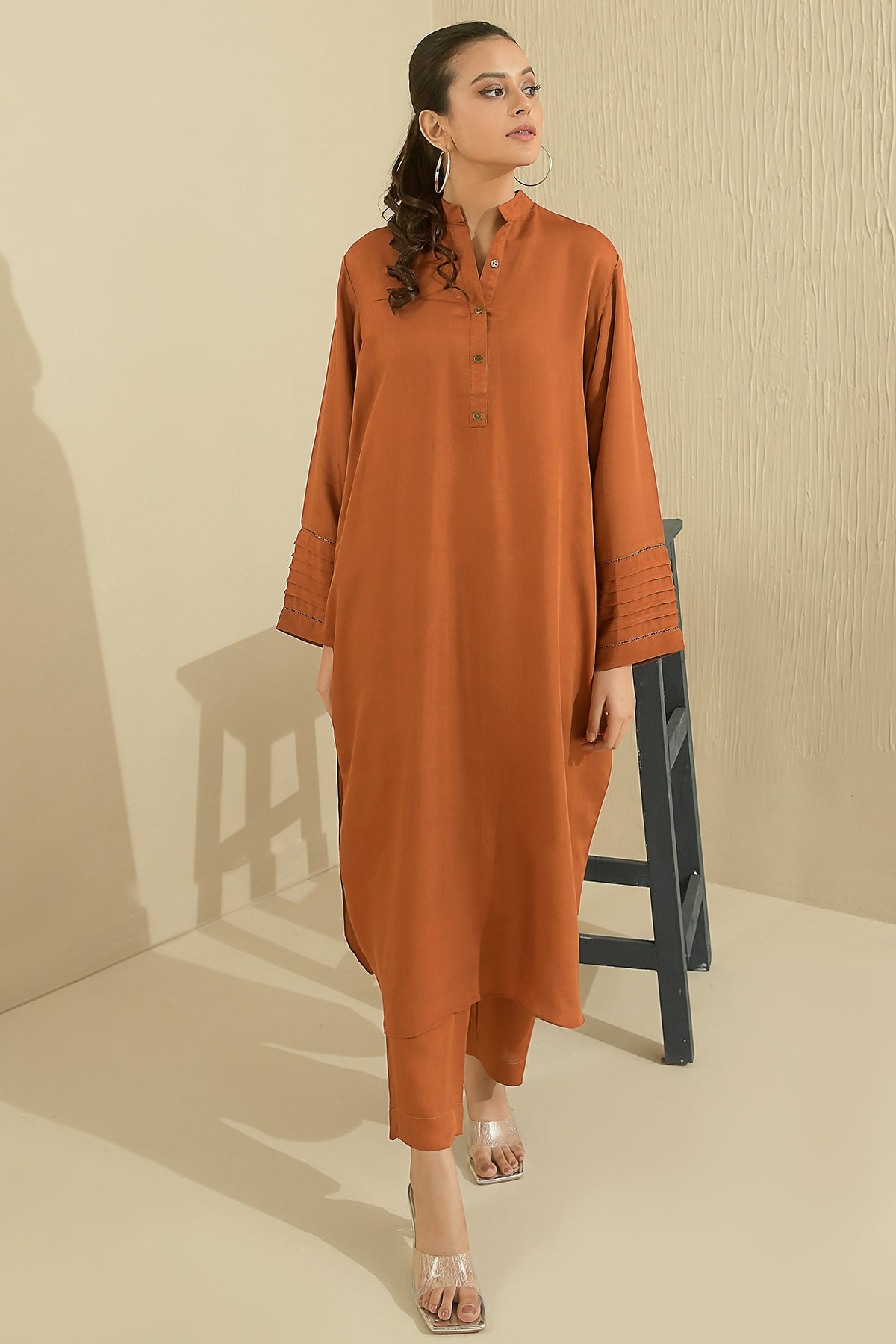 Premium Dyed Rust Viscose Suit - Peach Republic