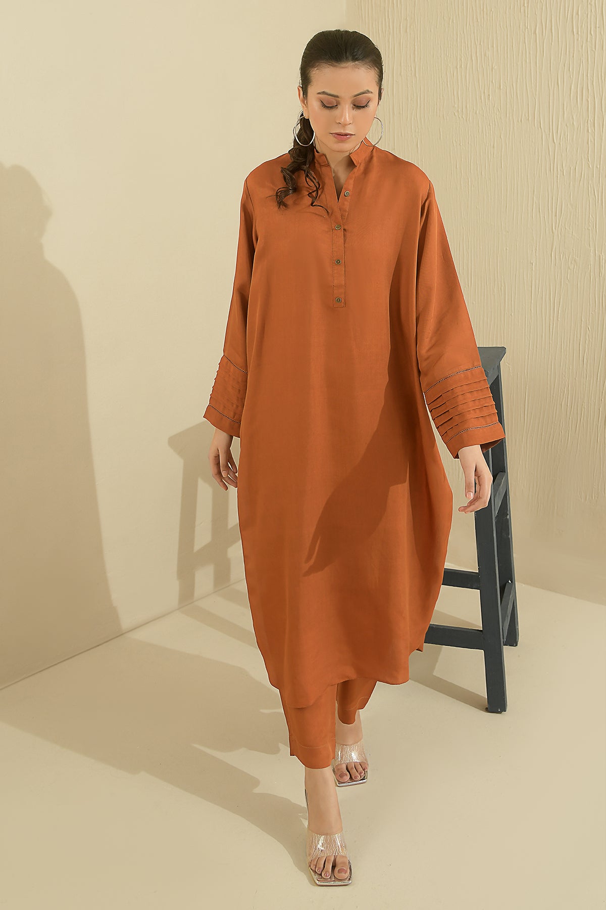 Premium Dyed Rust Viscose Suit - Peach Republic