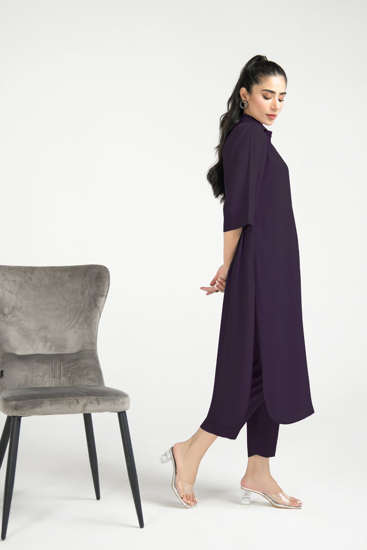 Purple Crepe Dress - Peach Republic