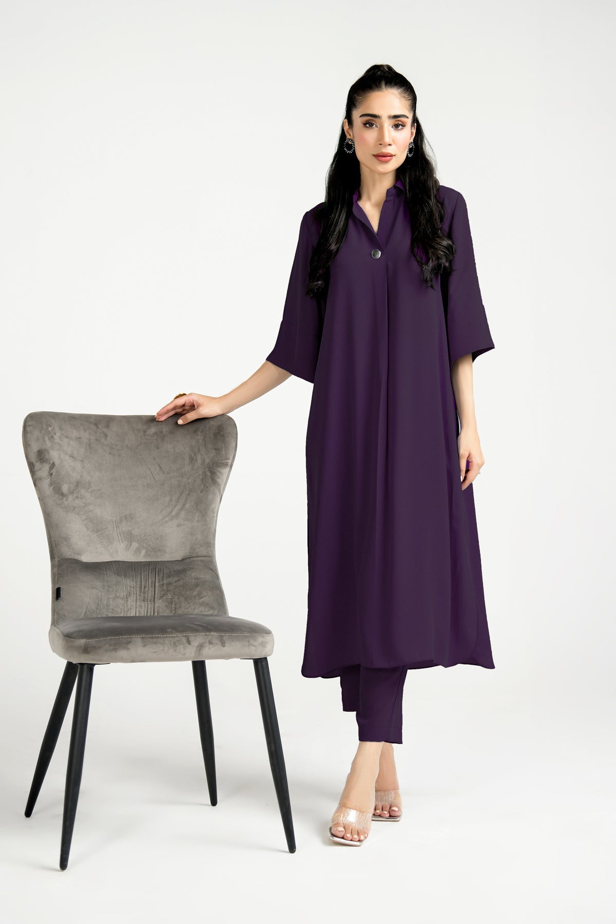 Purple Crepe Dress - Peach Republic