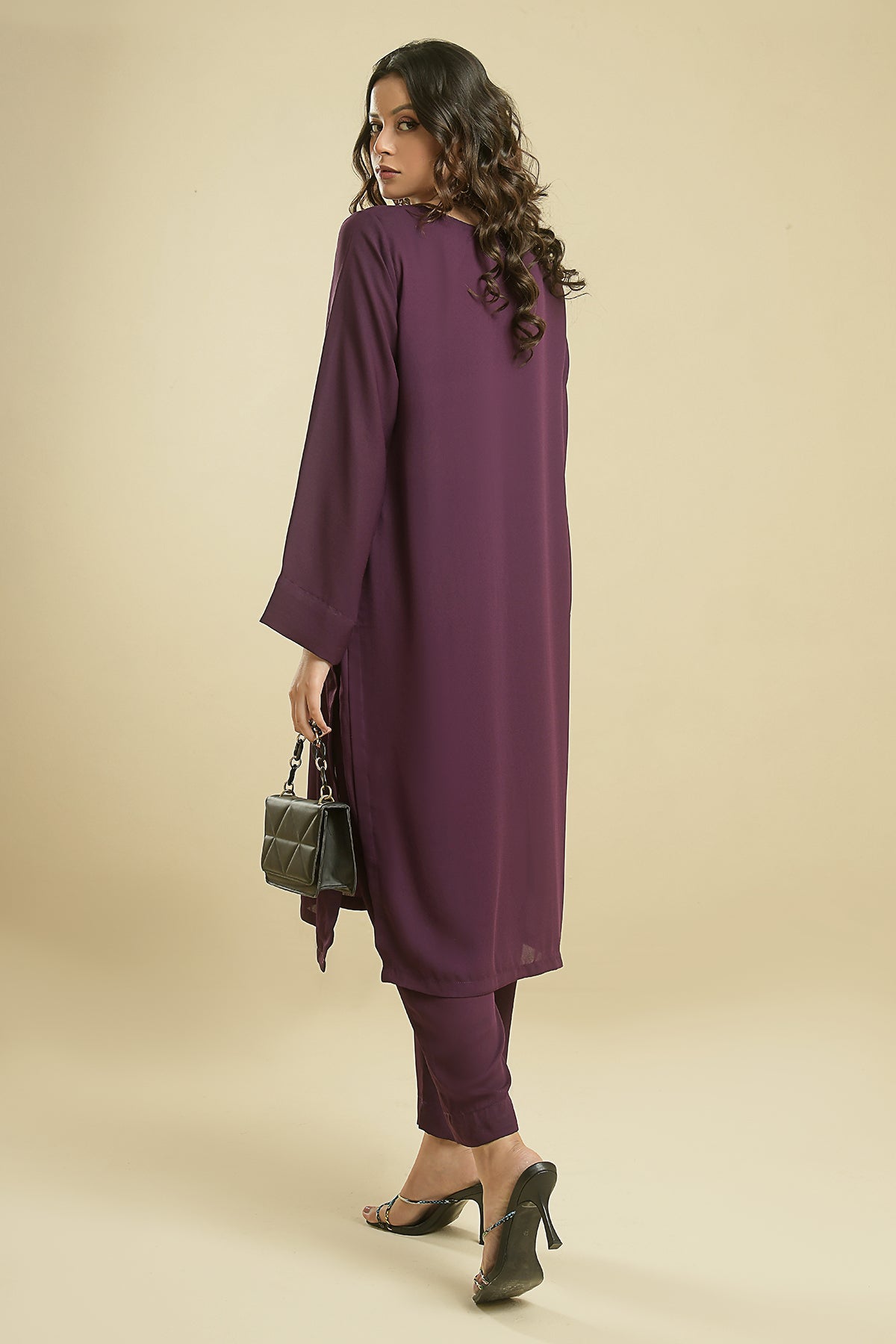 Purple Elegant Crepe V-Neck Dress - Peach Republic