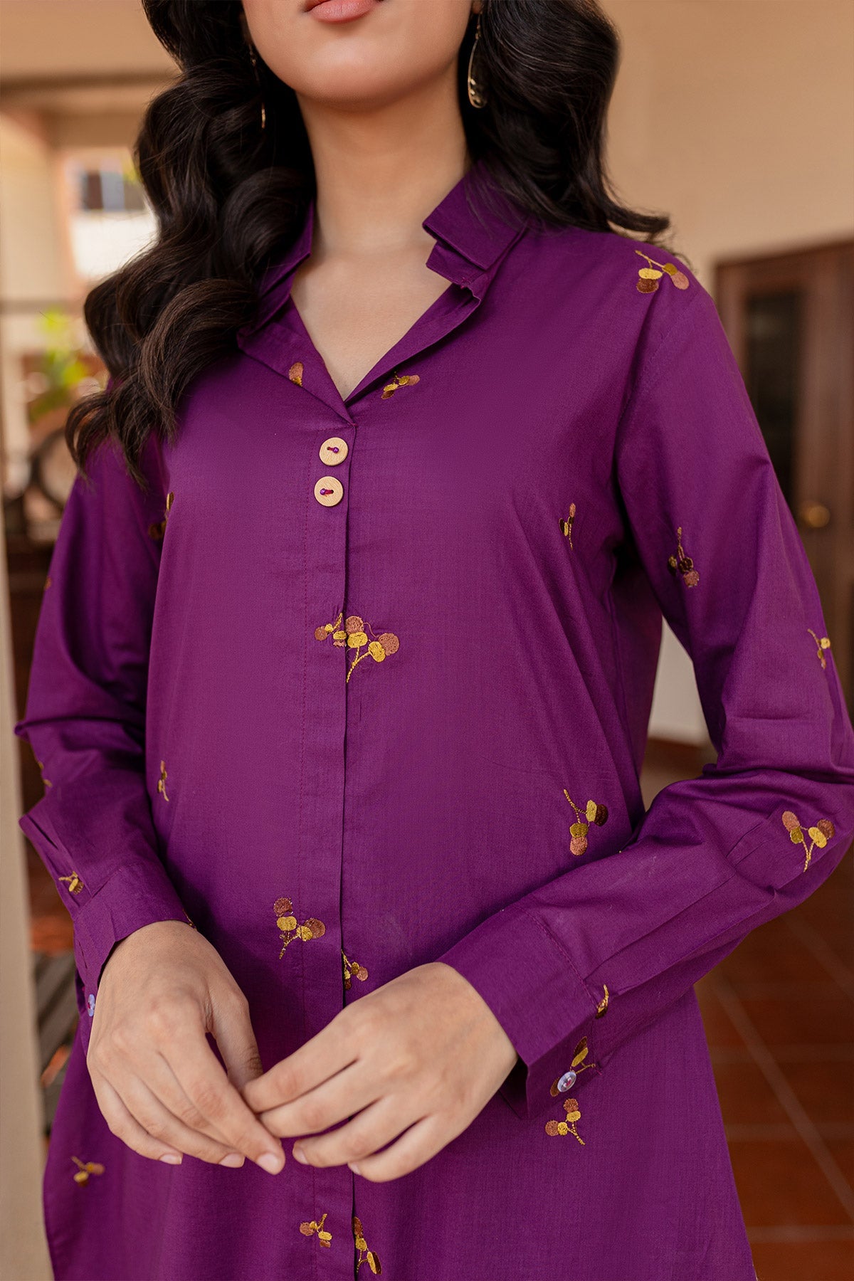 Purple Embroidered Dress - Peach Republic