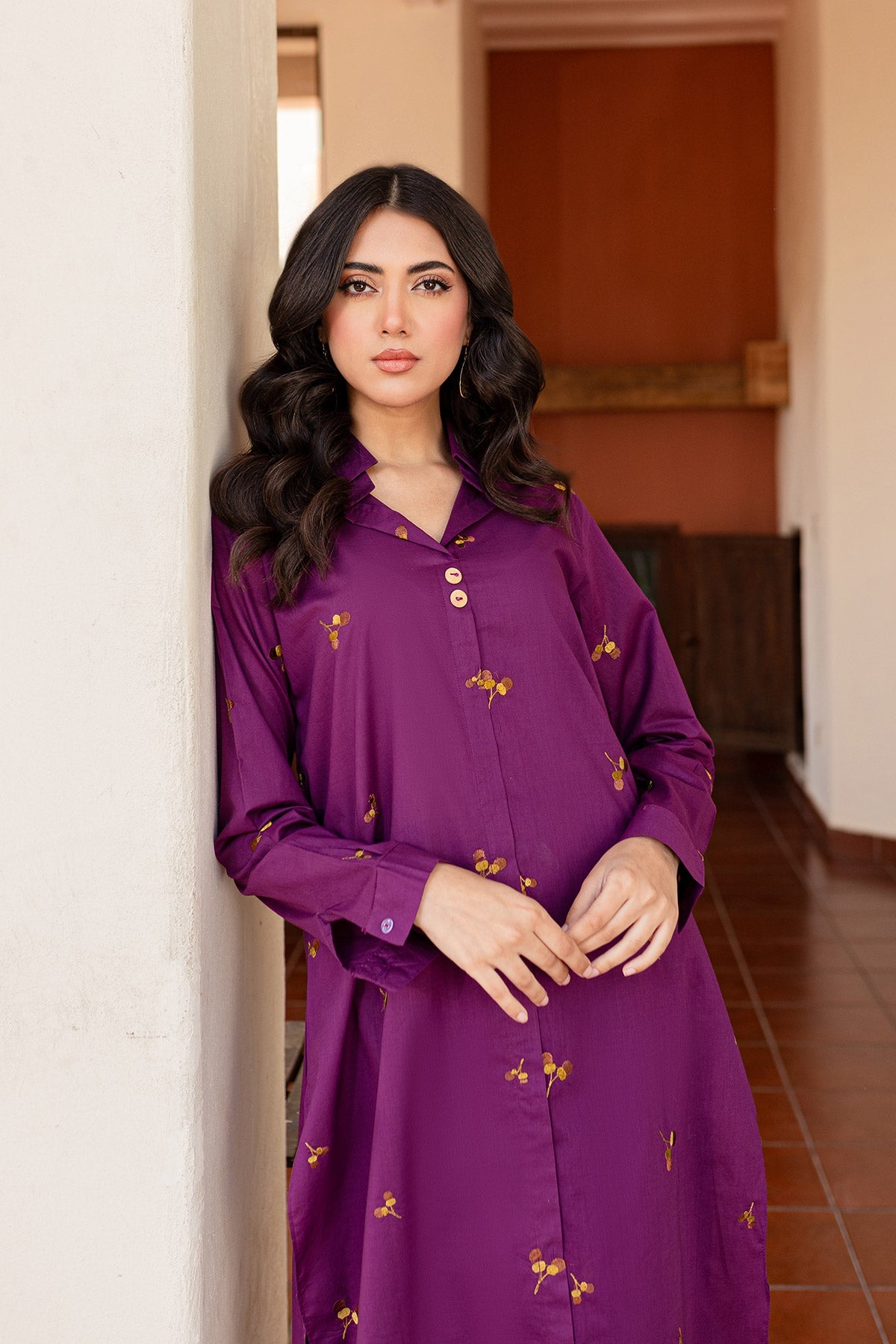 Purple Embroidered Dress - Peach Republic