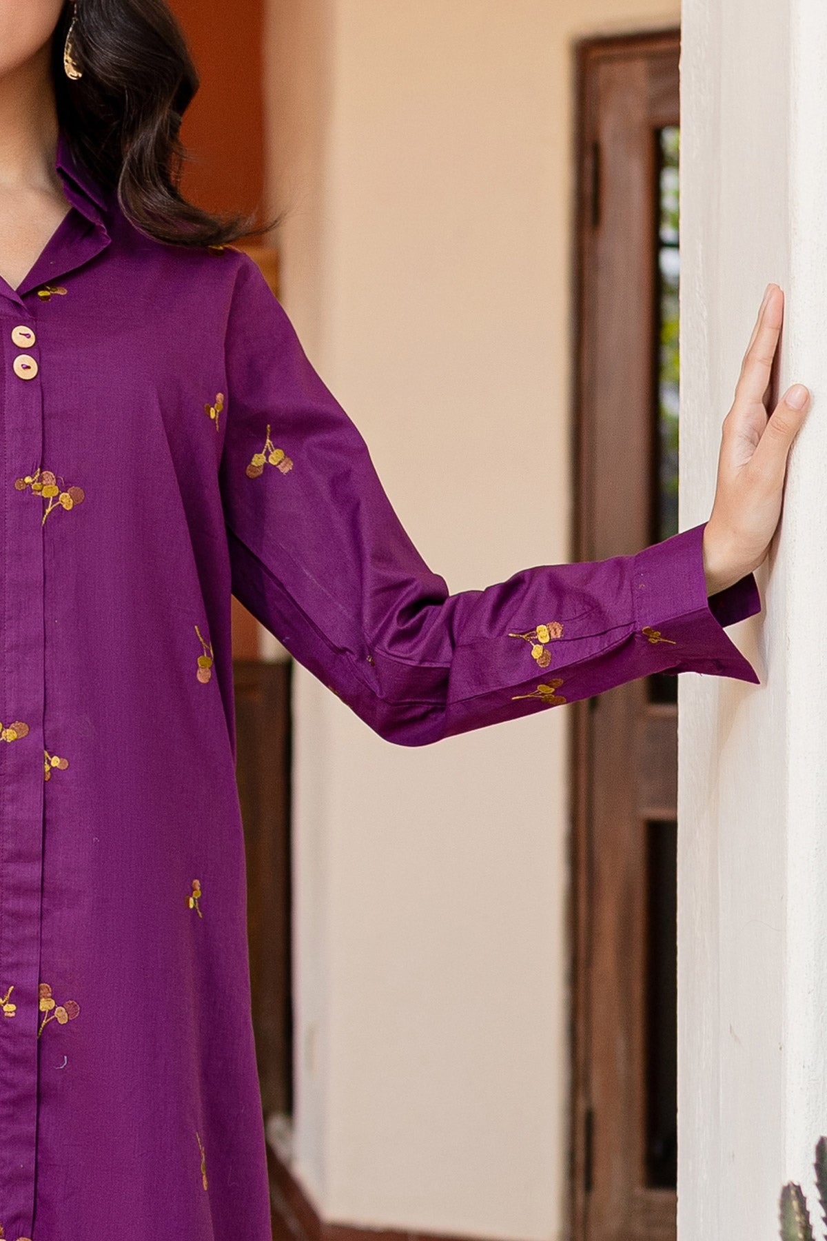 Purple Embroidered Dress - Peach Republic