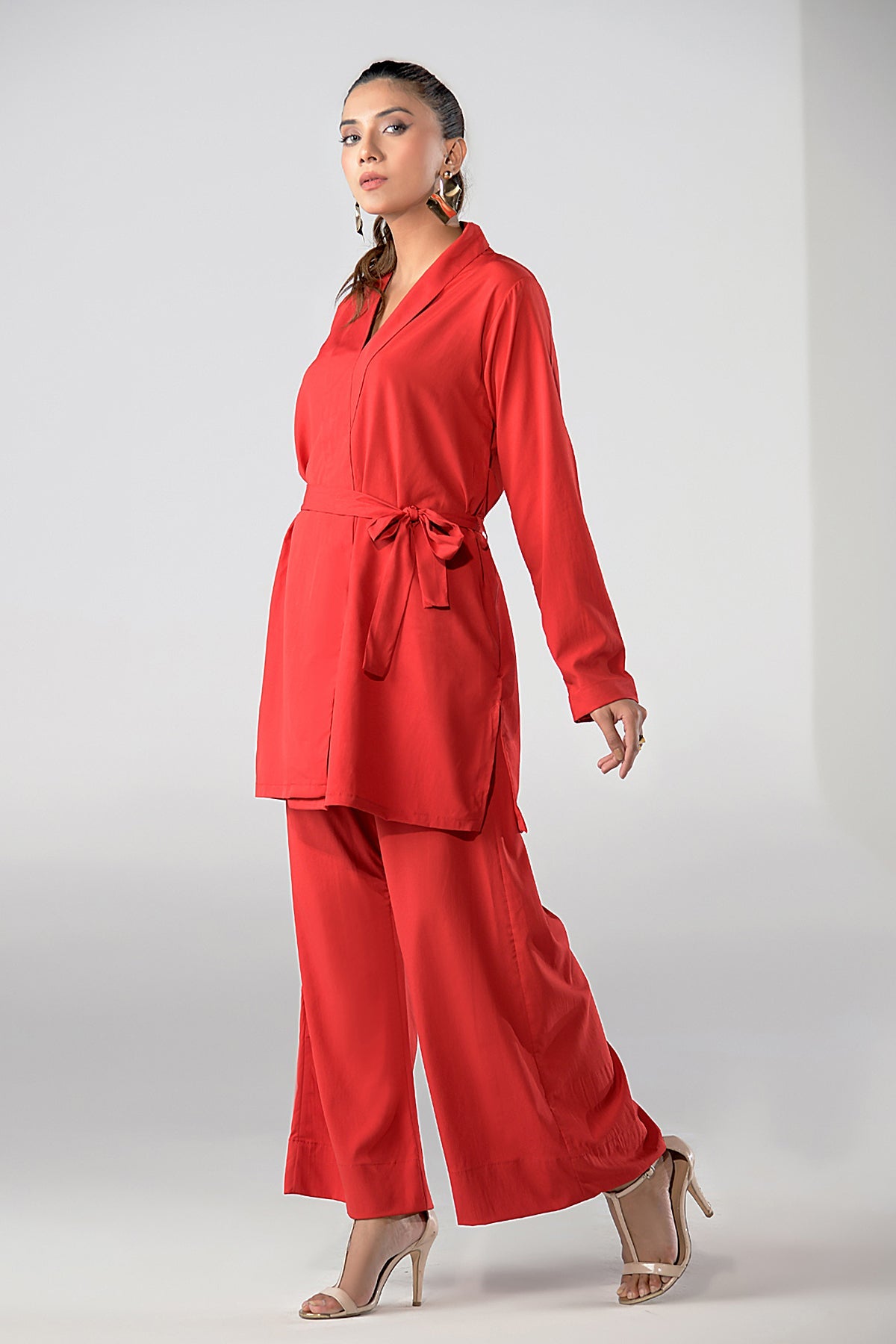 Red Grip Belted Tunic - Peach Republic