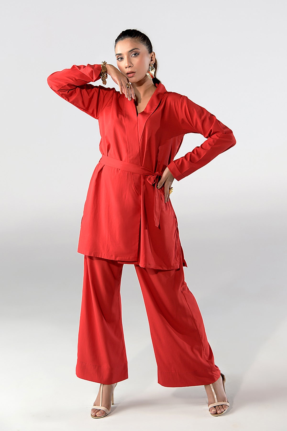 Red Grip Belted Tunic - Peach Republic