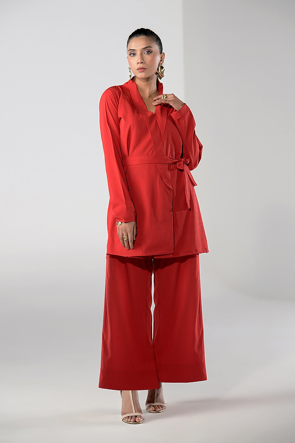 Red Grip Belted Tunic - Peach Republic