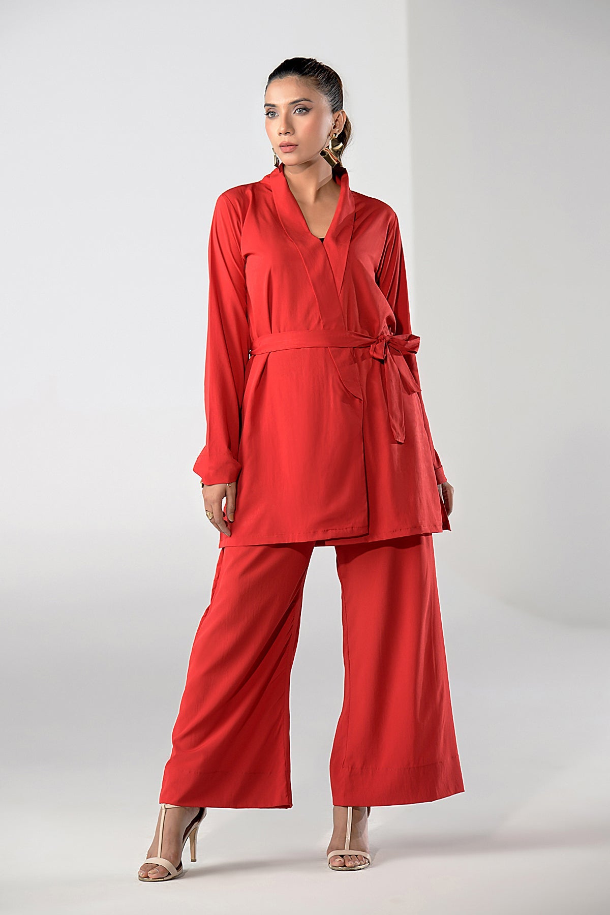 Red Grip Belted Tunic - Peach Republic