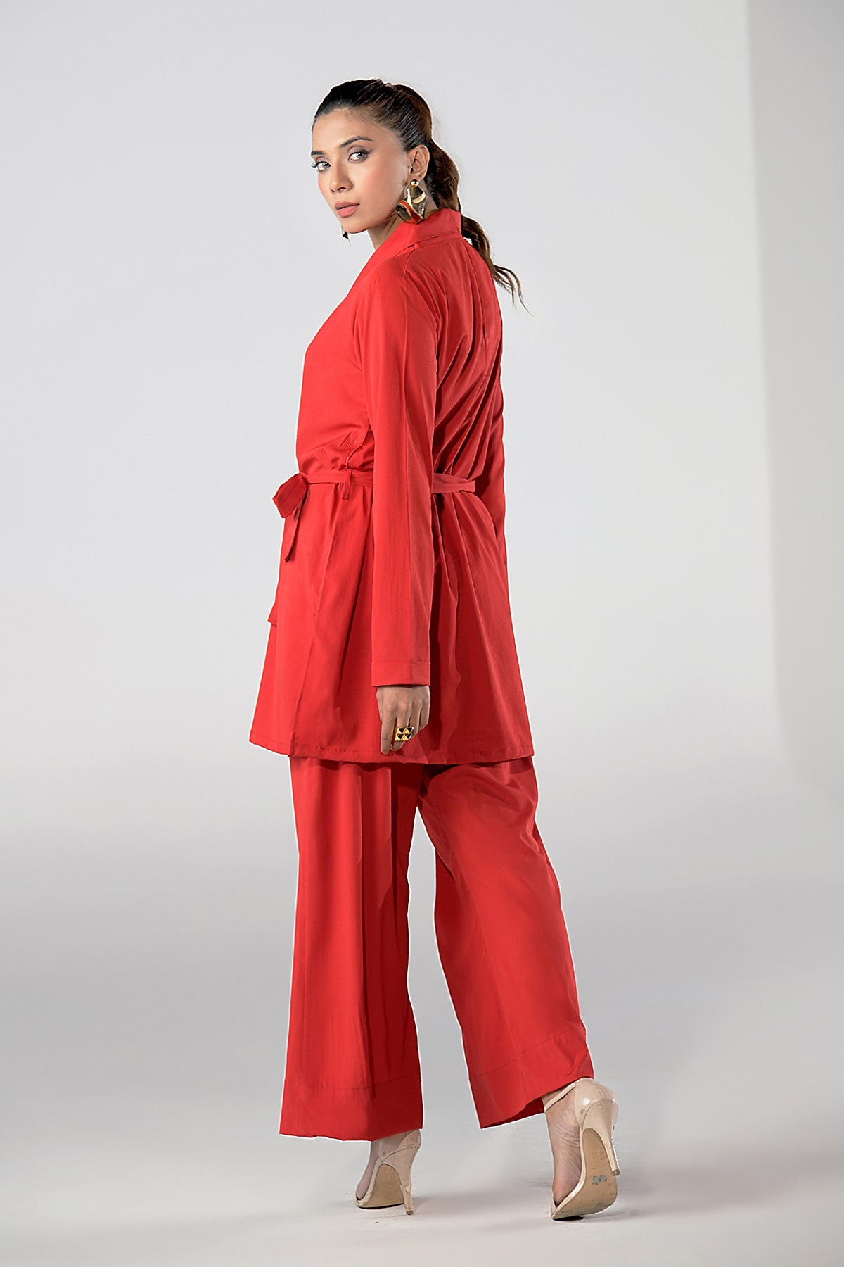 Red Grip Belted Tunic - Peach Republic