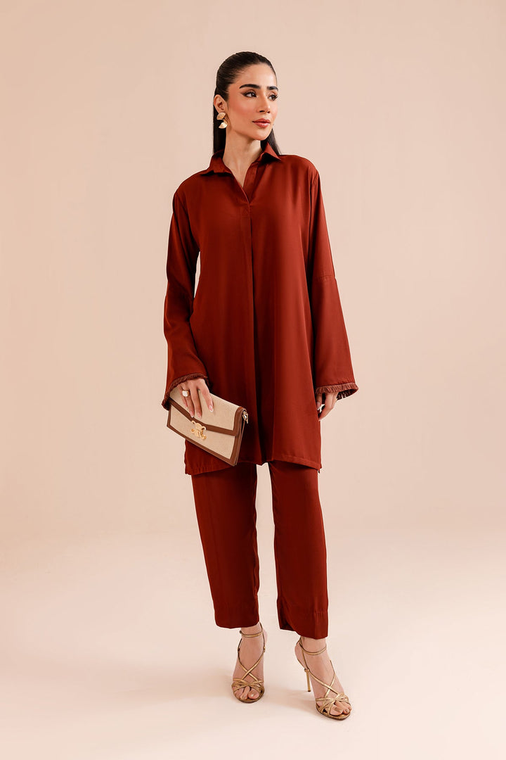 Rust Crepe Elegant Dress - Peach Republic