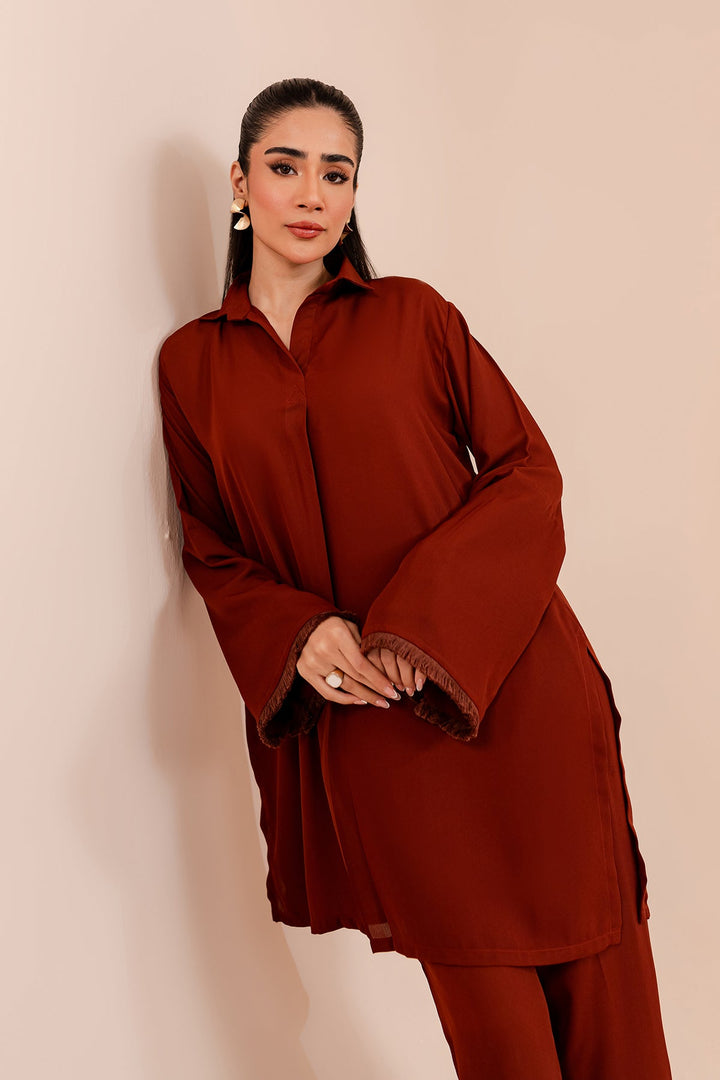 Rust Crepe Elegant Dress - Peach Republic