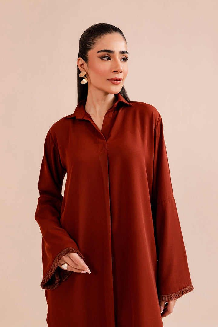 Rust Crepe Elegant Dress - Peach Republic