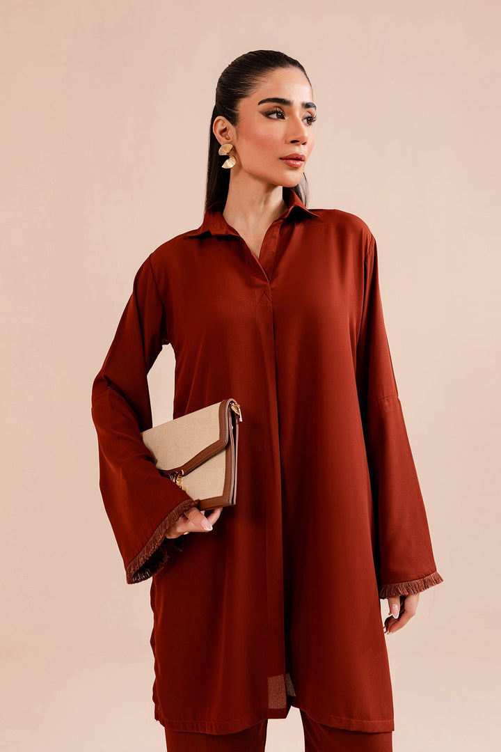 Rust Crepe Elegant Dress - Peach Republic