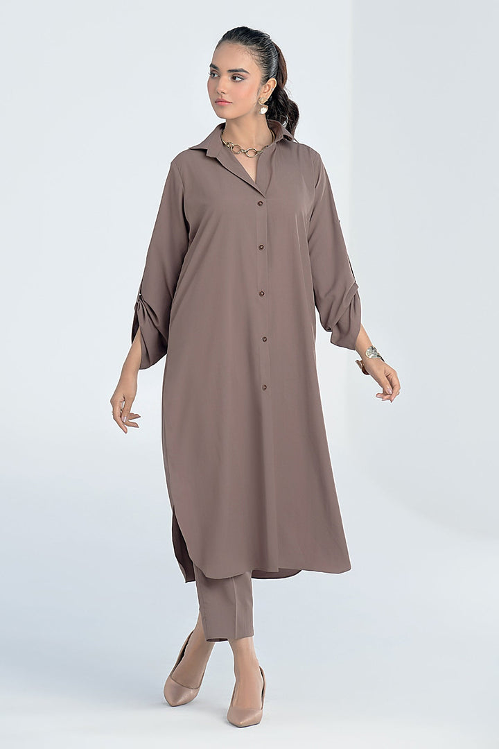 SaNdY BrOwN BuTtOn Dress - Peach Republic