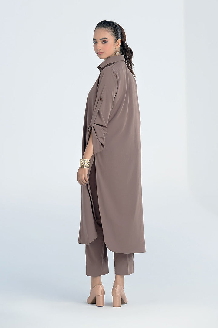 SaNdY BrOwN BuTtOn Dress - Peach Republic