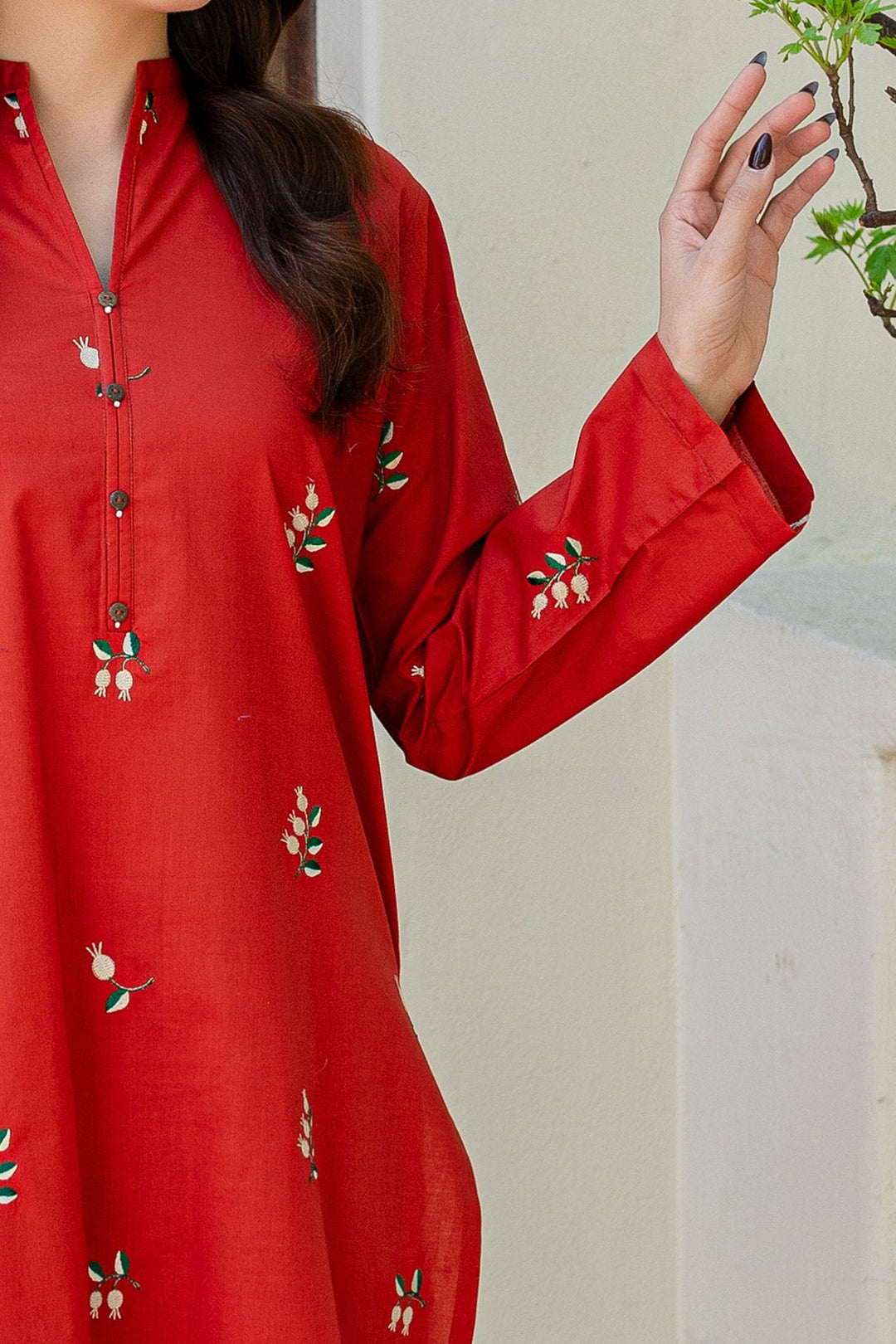 Scarlet Rust Embroidered Dress - Peach Republic