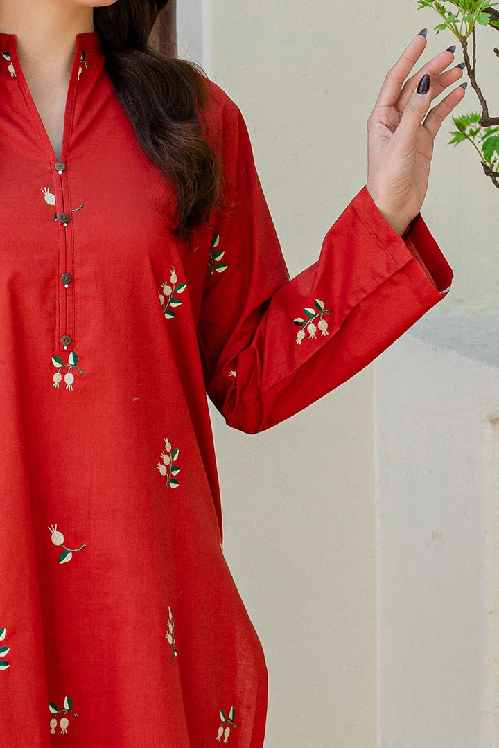 Scarlet Rust Embroidered Dress - Peach Republic