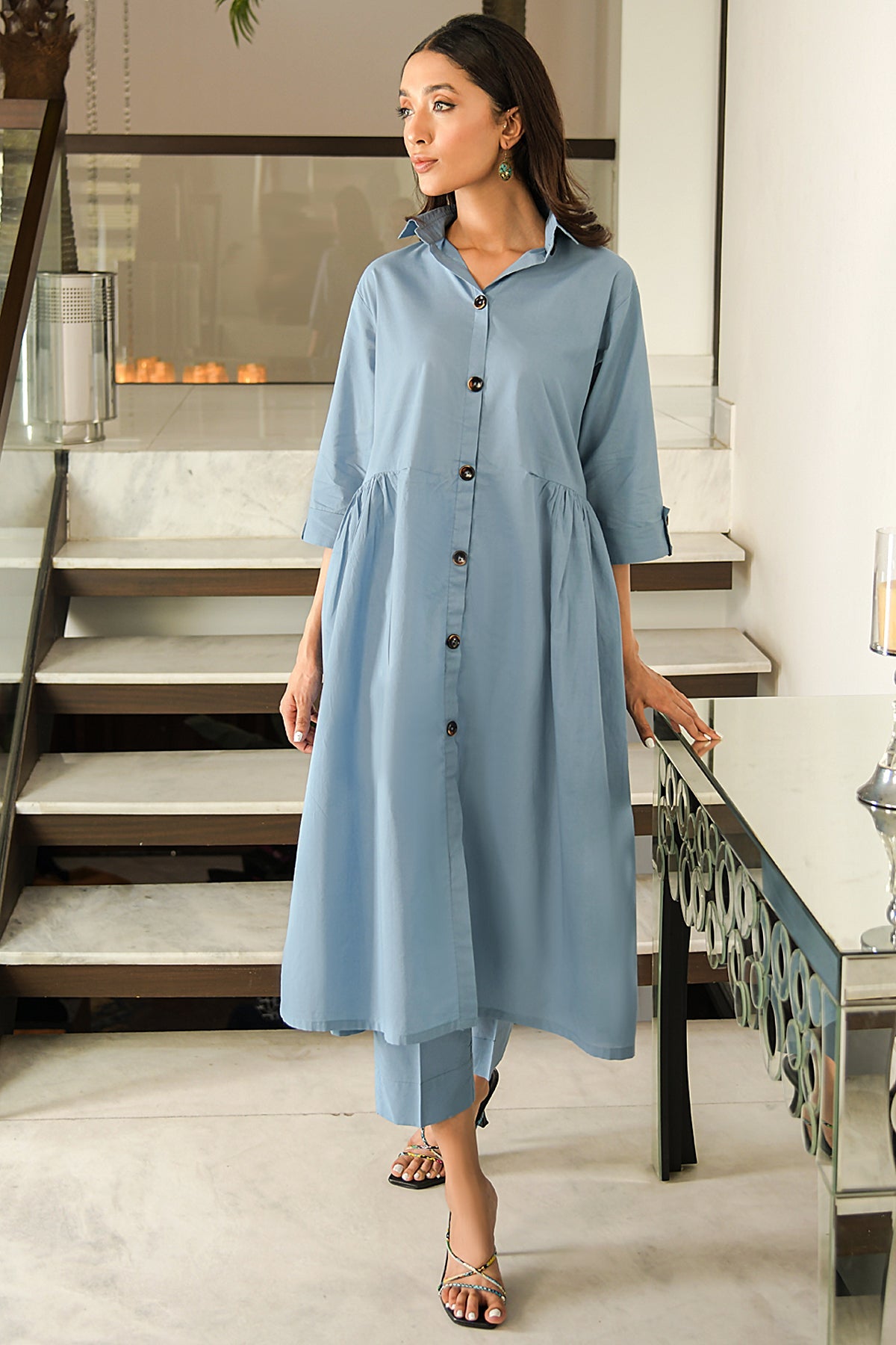 Sky Blue Long Dress - Peach Republic