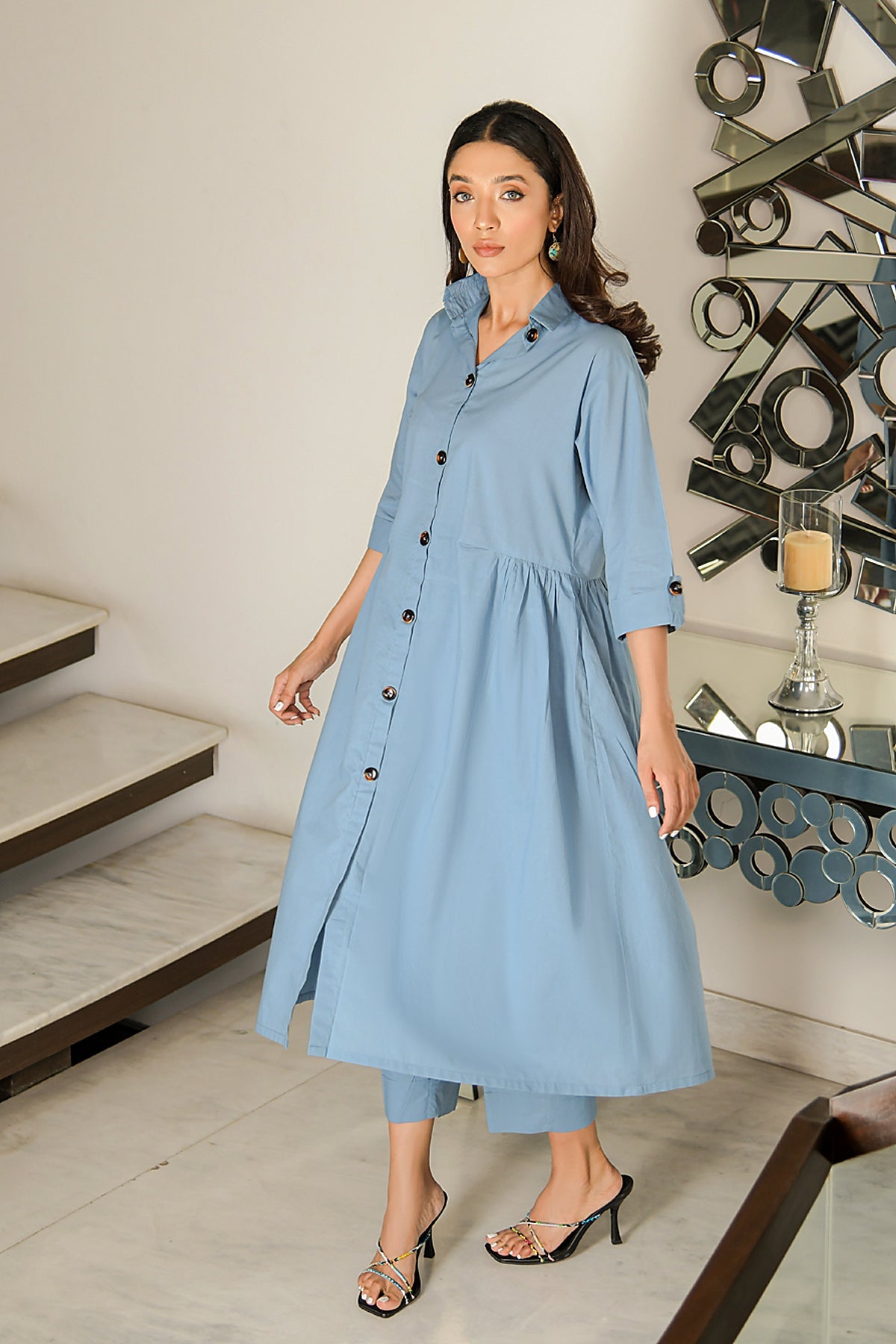 Sky Blue Long Dress - Peach Republic