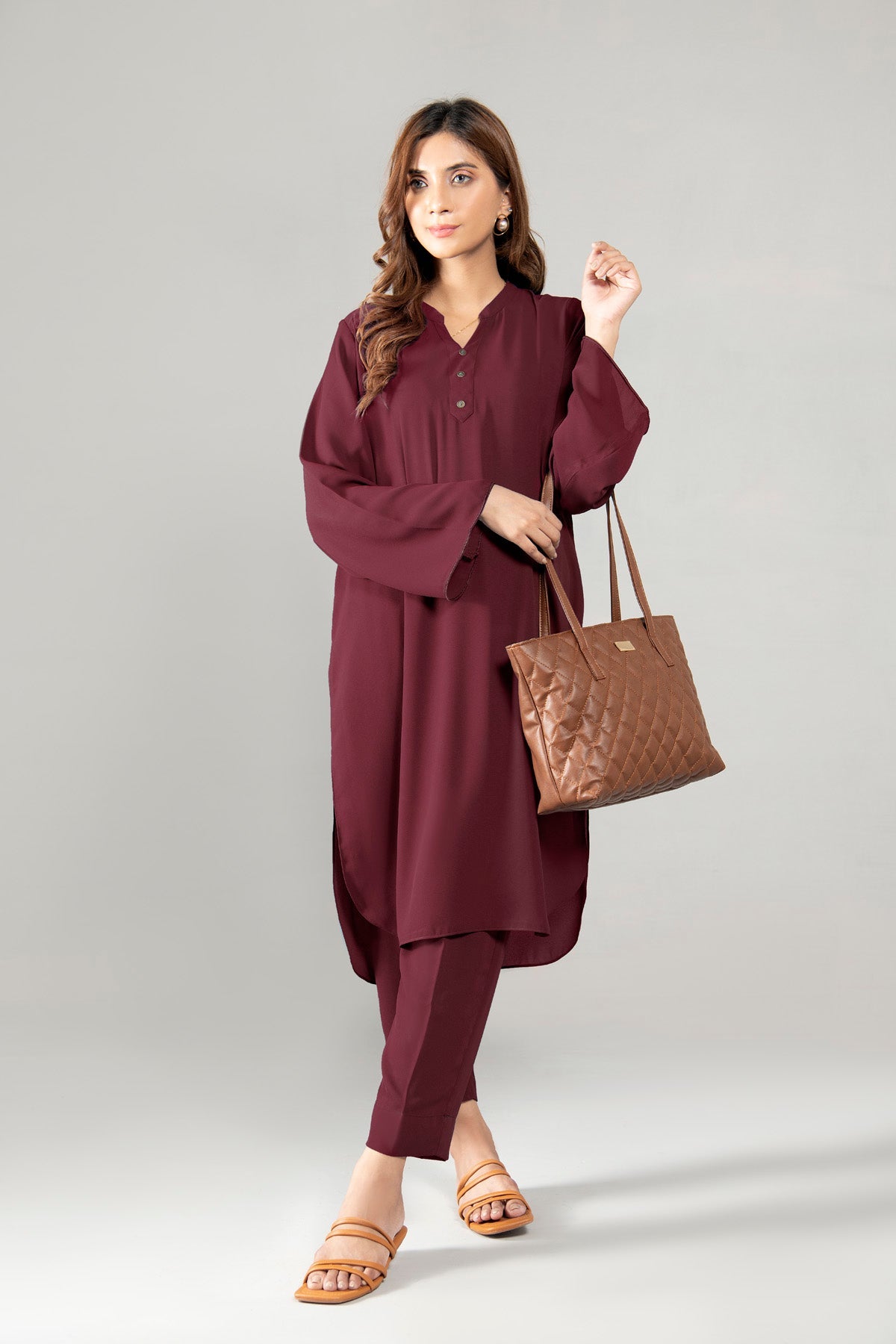 Solid Maroon Dress - Peach Republic