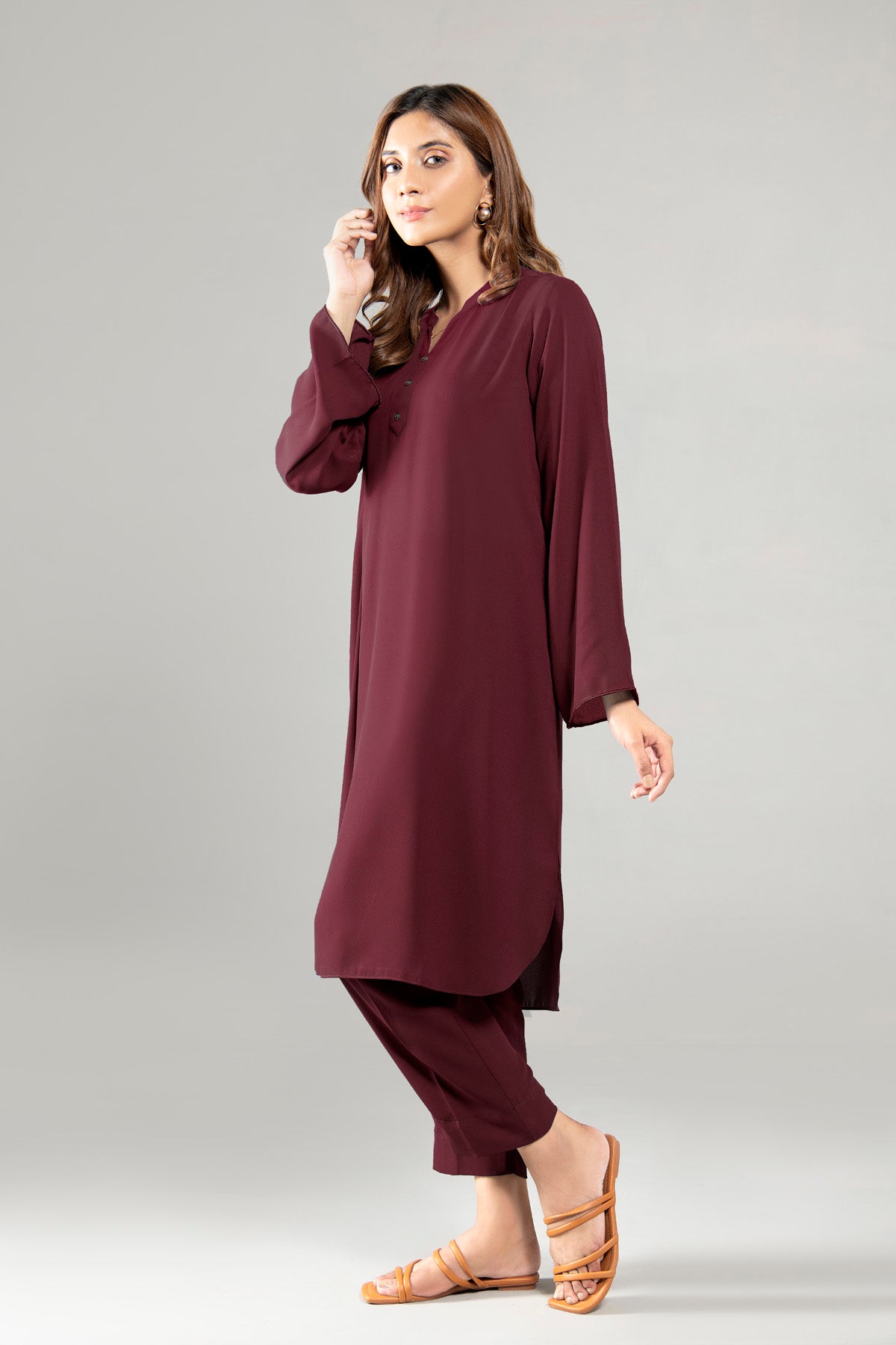 Solid Maroon Dress - Peach Republic