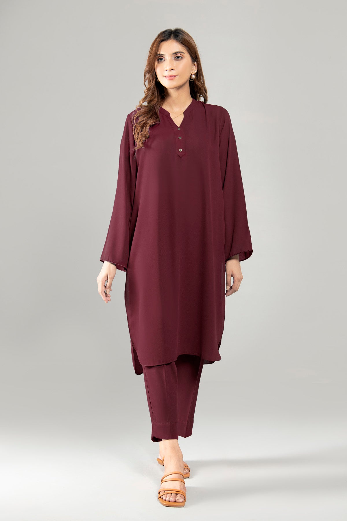 Solid Maroon Dress - Peach Republic