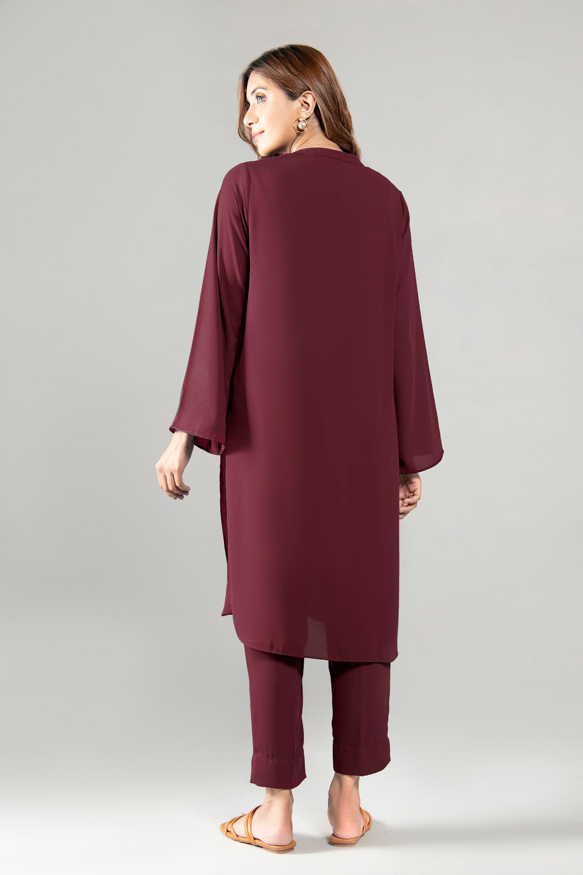 Solid Maroon Dress - Peach Republic