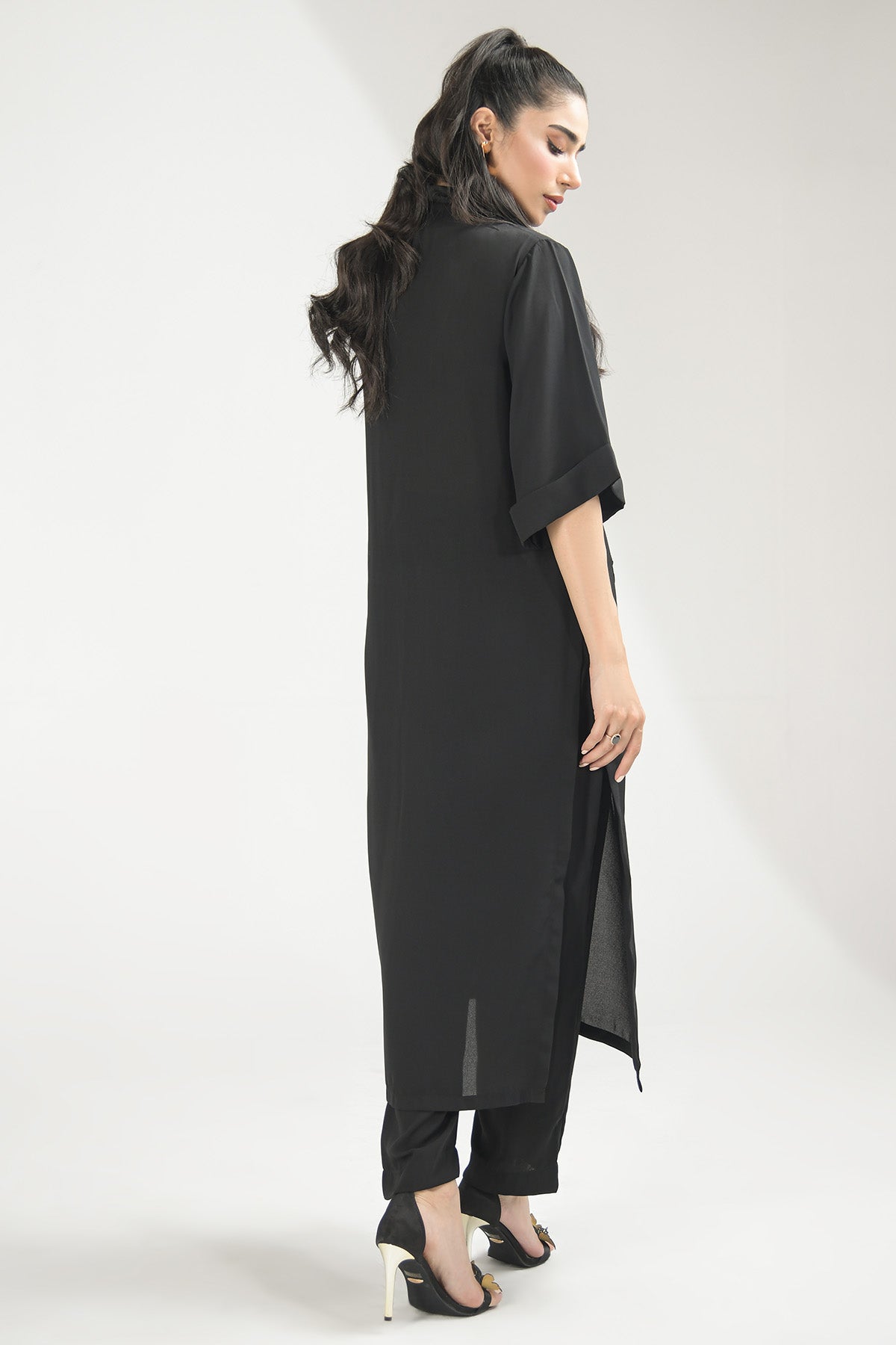 Stylish Black Crepe Dress - Peach Republic